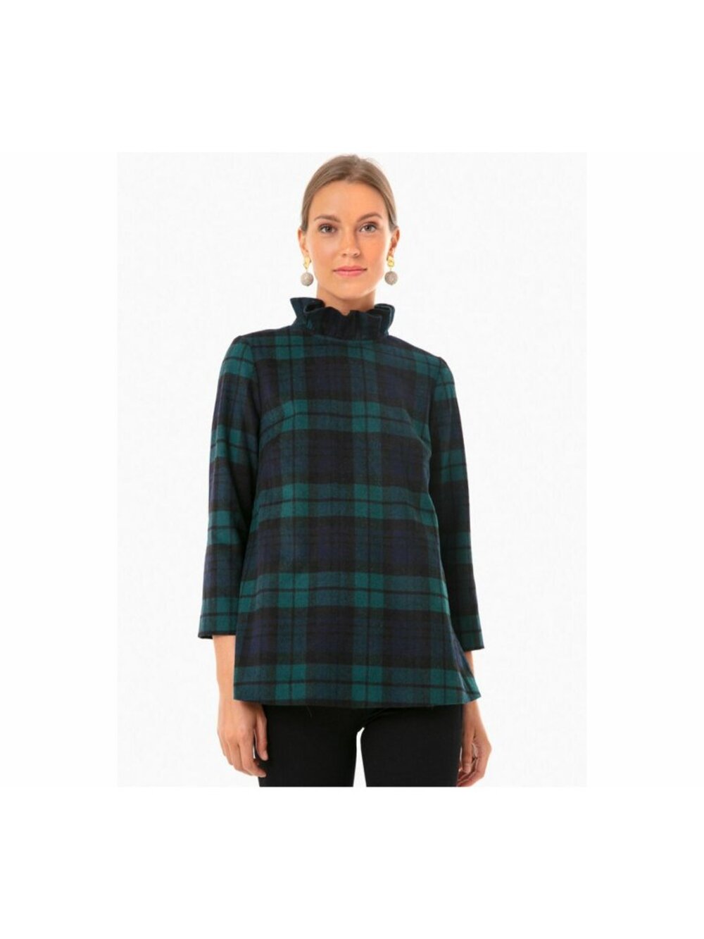 Tuckernuck Blackwatch Plaid Faye Blouse size XXL Top Ruffle Collar Career Wool